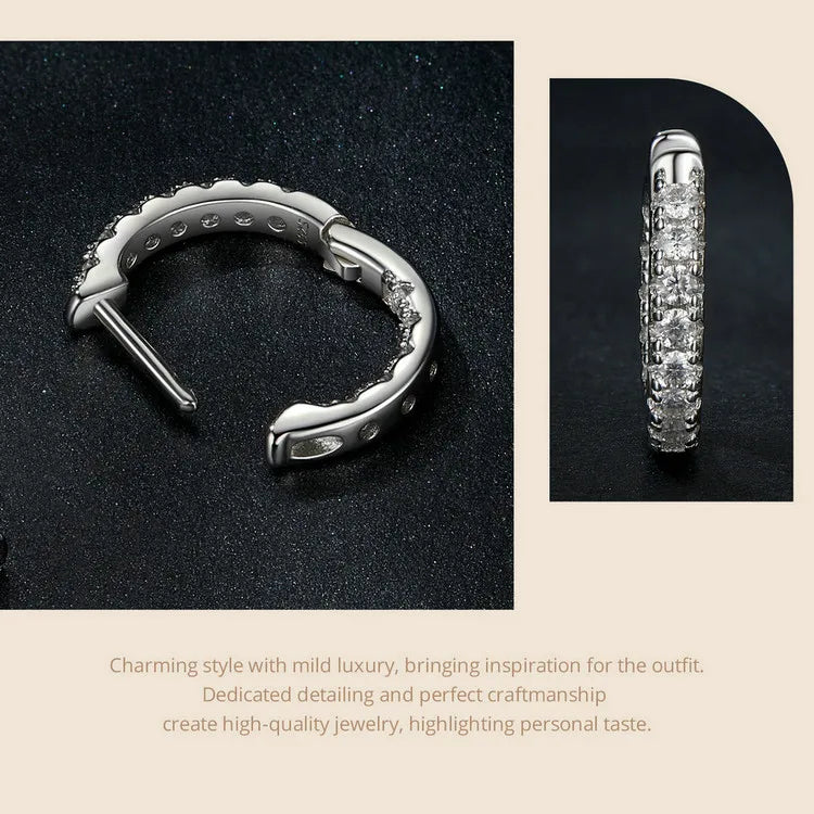 Moissanite Two-Tone Small Hoop Earrings 1cm Round Sparkling Engagement