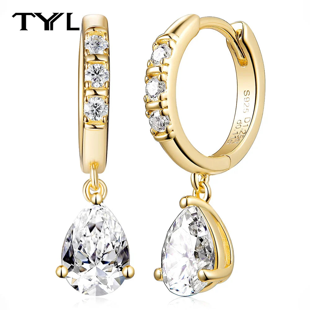 Moissanite VVS1 Drop Earrings 18K Gold Plated 925 Sterling Round Pear Square