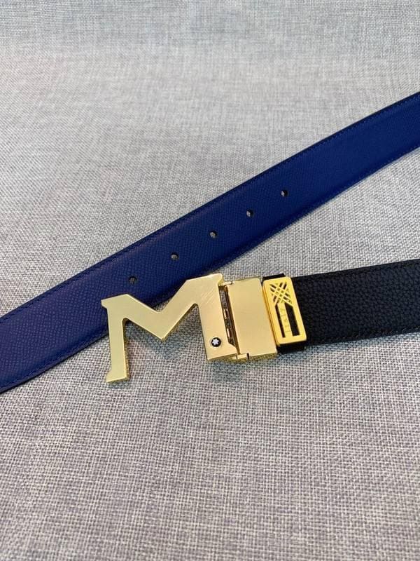 Montblanc M Buckle Reversible Leather Belt 'Black/Blue'