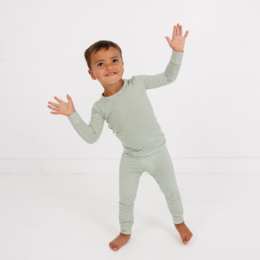 Evergreen Stripe Bamboo Kids Pajama Set