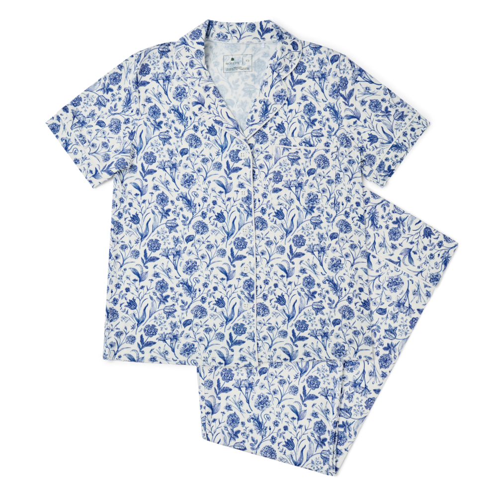 Conjunto de pijama de bambú para mujer con pantalón y manga corta Porcelain Vine