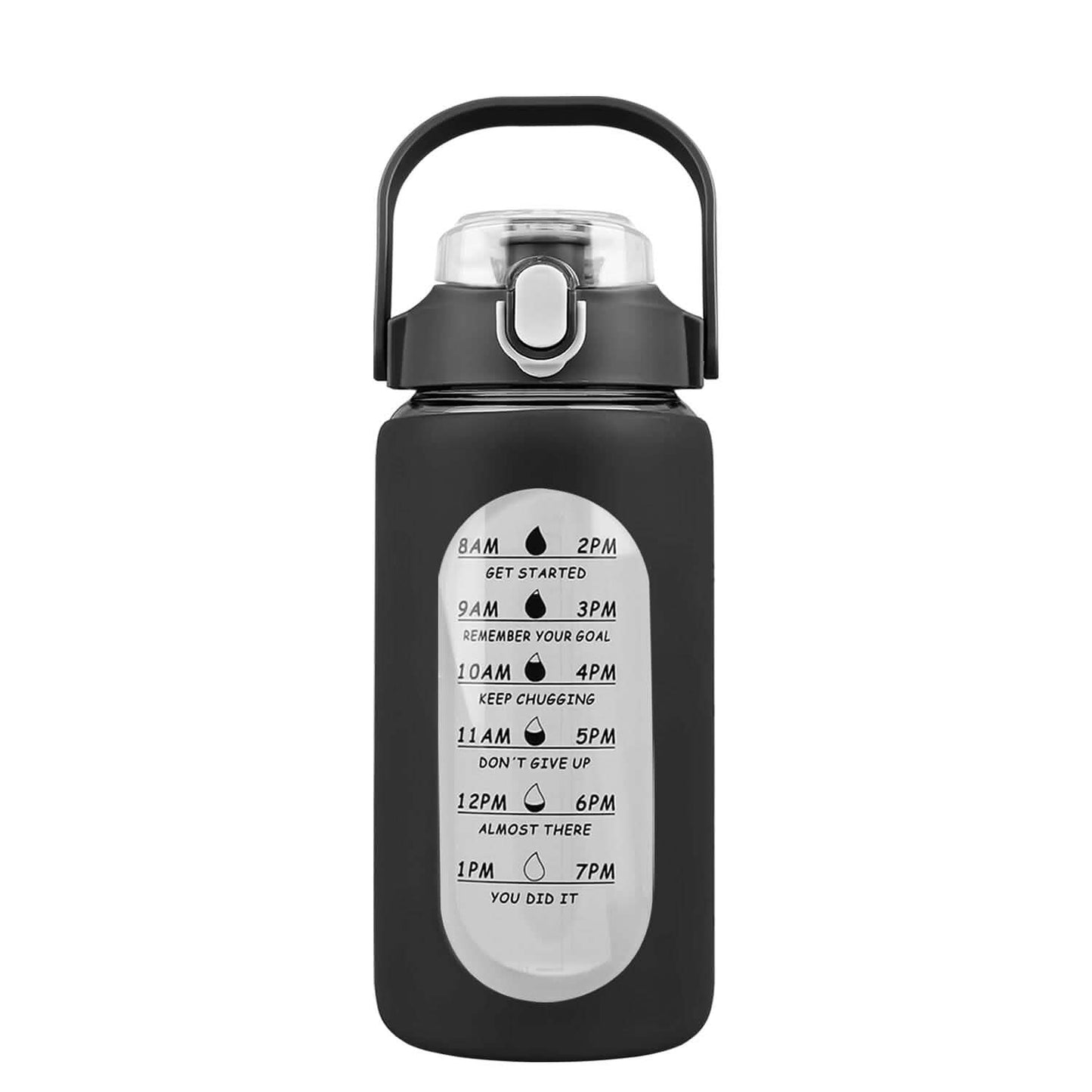 Motivational Water Bottle Intake Tracker with Straw Time Marker Silicone Sleeve Handle
