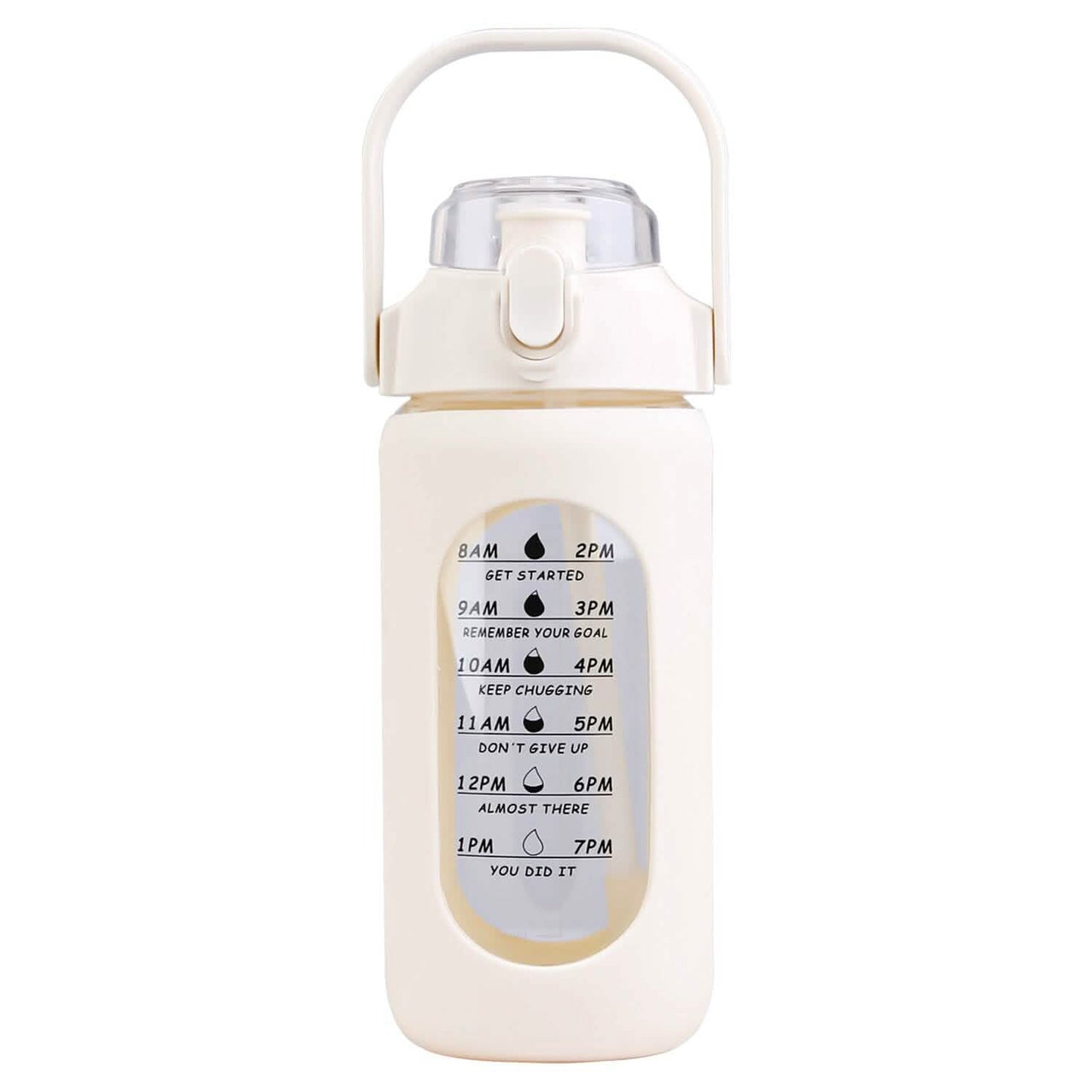 Motivational Water Bottle Intake Tracker with Straw Time Marker Silicone Sleeve Handle