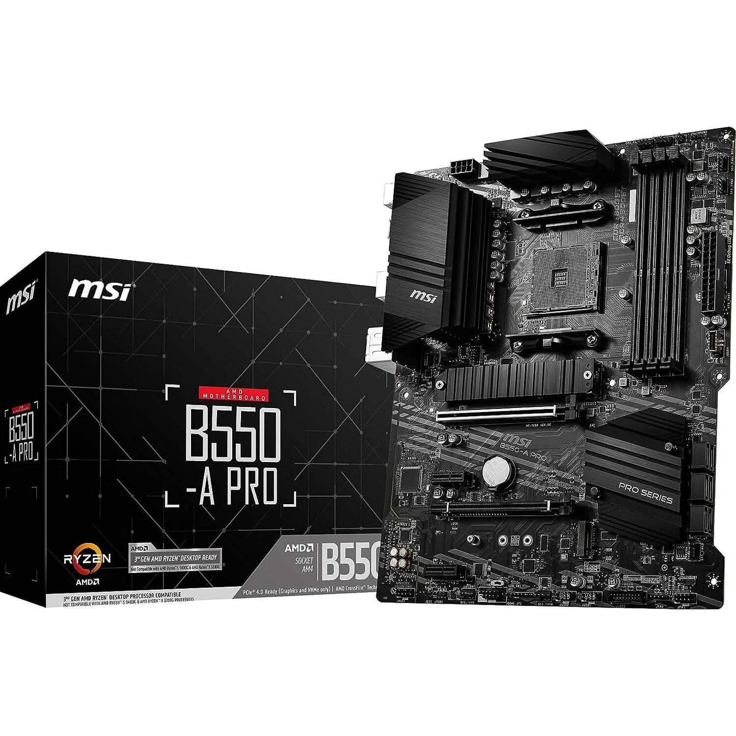 MSI B550-A PRO ProSeries Motherboard (AMD AM4, DDR4, PCIe 4.0, SATA 6Gb/s, M.2, USB 3.2 Gen 2, HDMI/DP, ATX) (Refurbished)