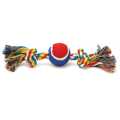Juguete para perro con hueso de cuerda multicolor con pelota Jeffers, 30 cm de largo