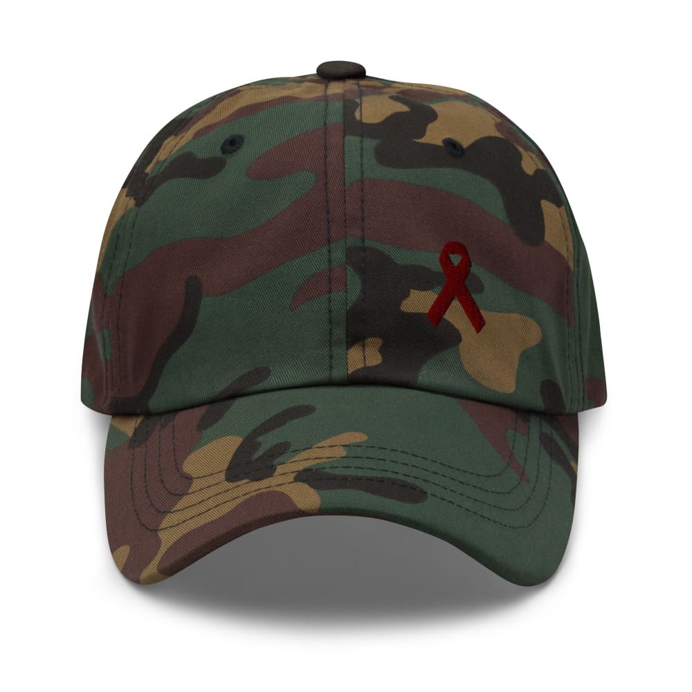 Multiple Myeloma Awareness Dad Hat with Burgundy Ribbon