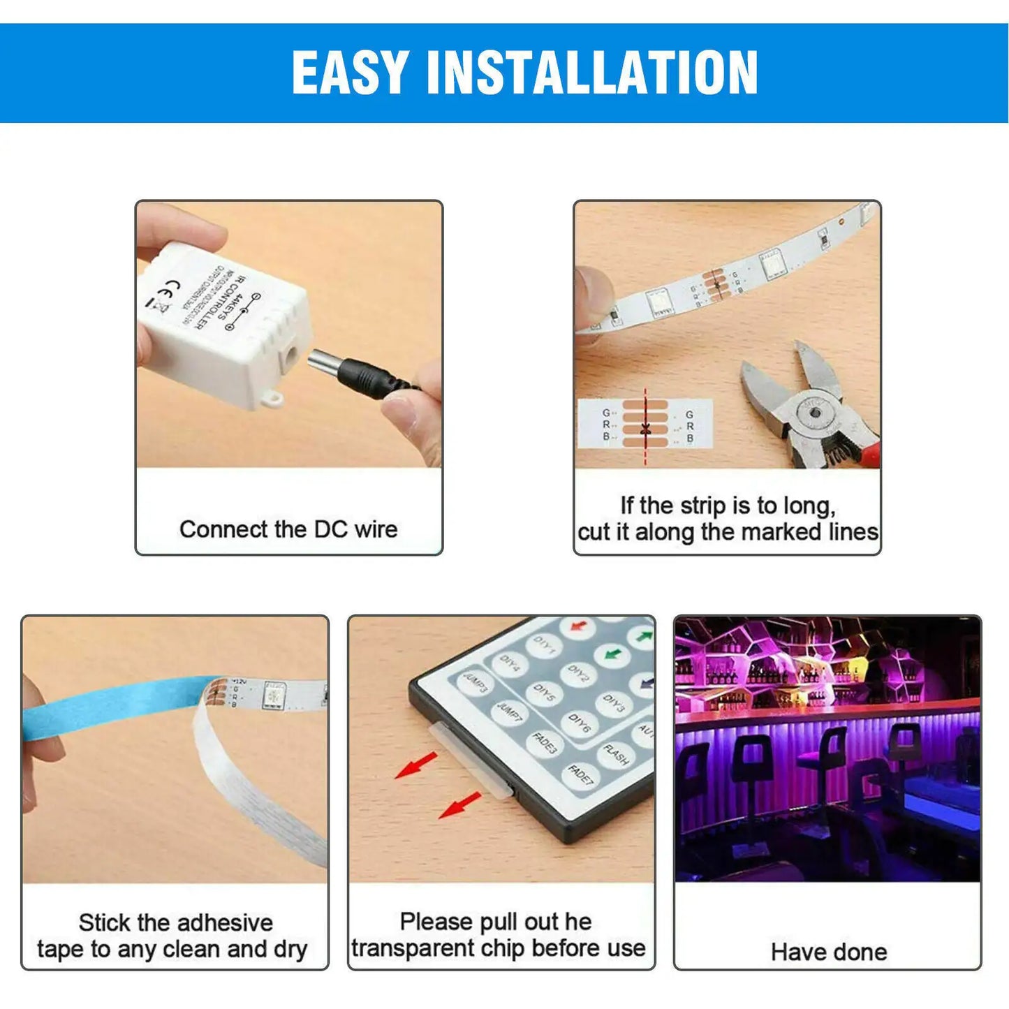 Tira de luces LED SMD flexible de 32 pies 3528 RGB con control remoto para habitación, TV, fiestas, bar