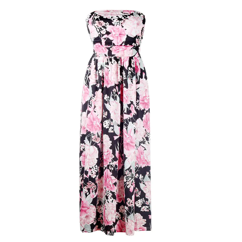Vestido largo sin tirantes estampado de moda para mujer
