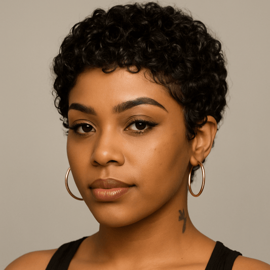 Corona's Bellezas Encaje Frontal – Rizo Natural Negro Pixie