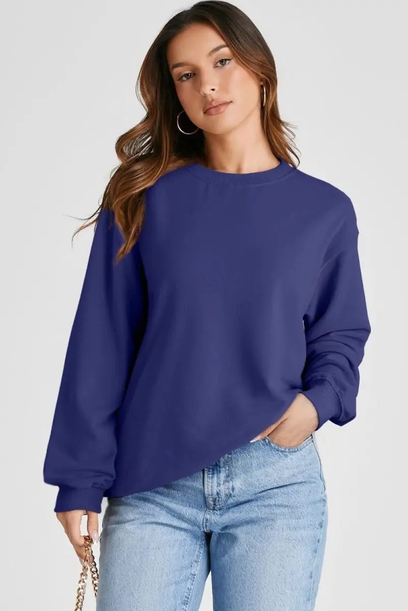 Sweaters Love Salve Navy Pullover Women's Daily Wear Sweatshirt: Drop Shoulder, Casual Style