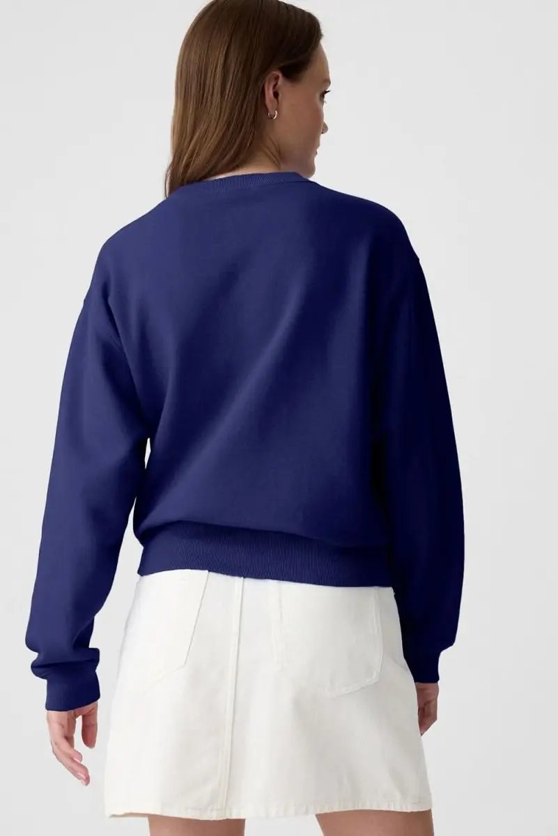 Sweaters Love Salve Navy Pullover Women's Daily Wear Sweatshirt: Drop Shoulder, Casual Style