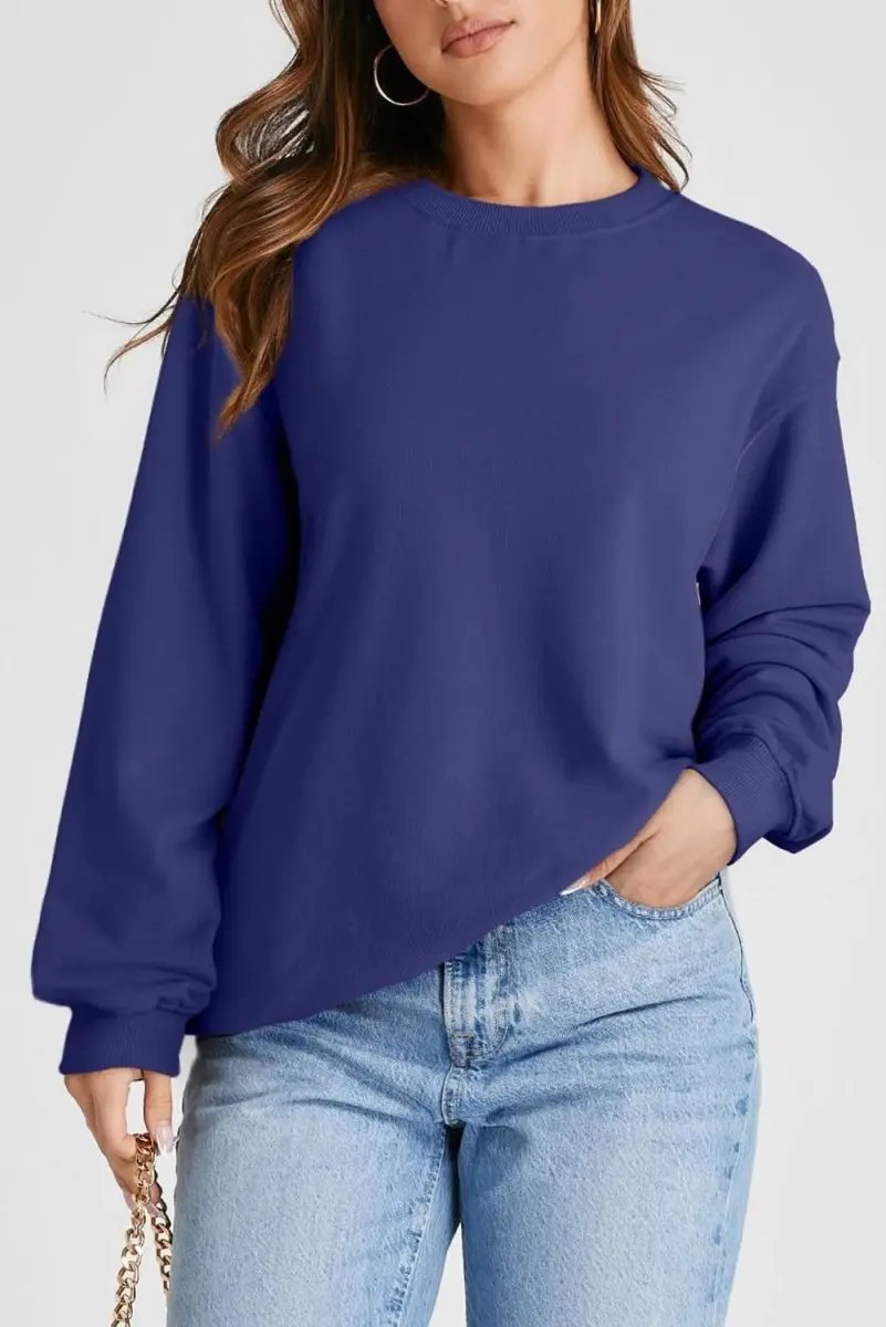 Sweaters Love Salve Navy Pullover Women's Daily Wear Sweatshirt: Drop Shoulder, Casual Style