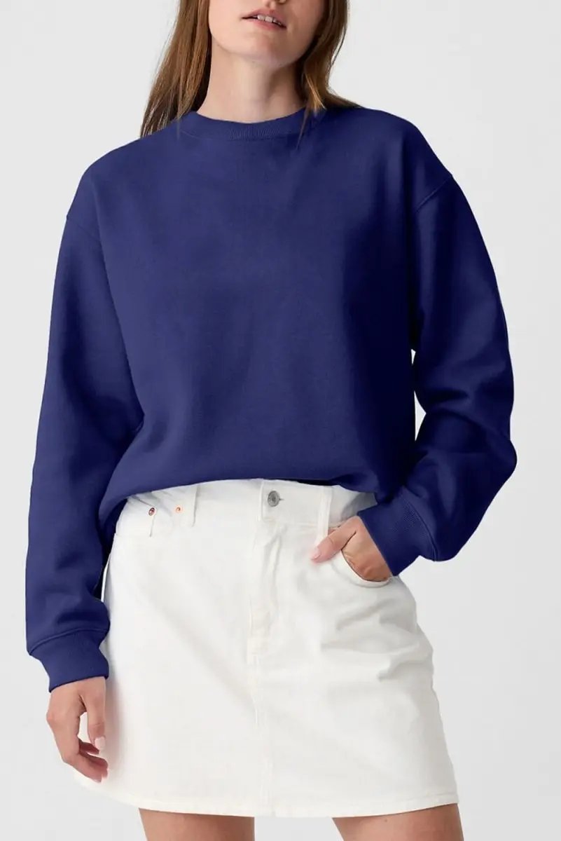 Sweaters Love Salve Navy Pullover Women's Daily Wear Sweatshirt: Drop Shoulder, Casual Style