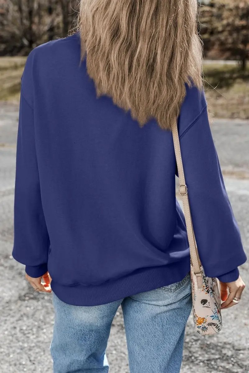 Sweaters Love Salve Navy Pullover Women's Daily Wear Sweatshirt: Drop Shoulder, Casual Style