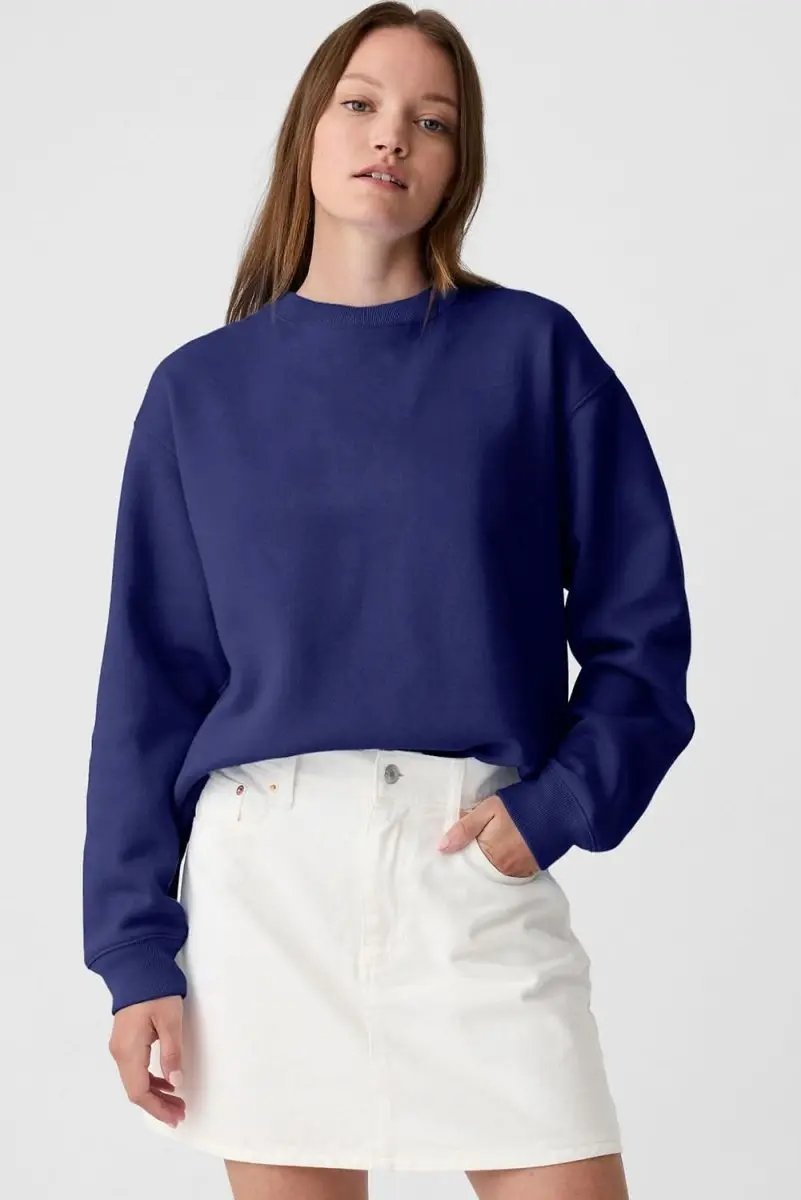 Sweaters Love Salve Navy Pullover Women's Daily Wear Sweatshirt: Drop Shoulder, Casual Style