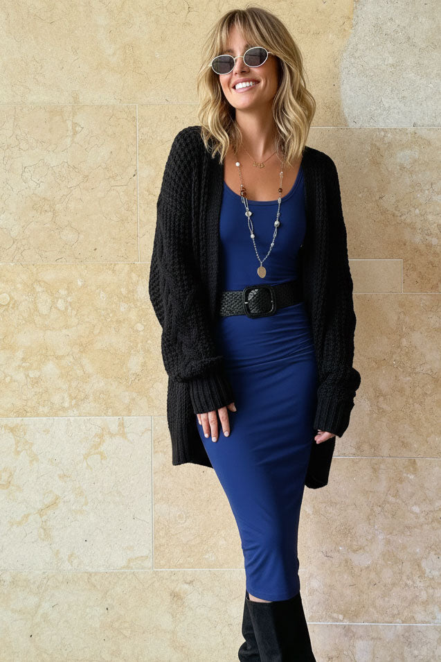 Vestido midi con volante - Azul medianoche
