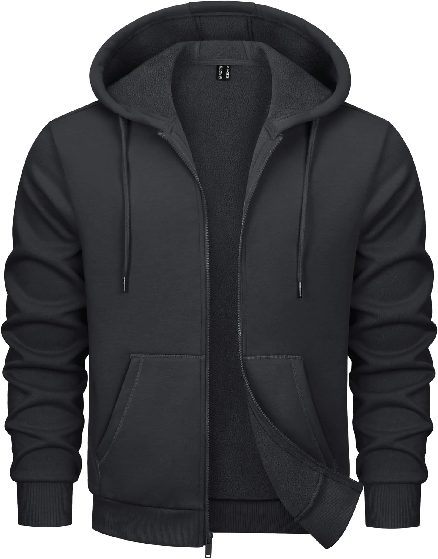 MAGCOMSEN Mens Fleece Jacket with Hood Classic Trendy Thermal Pullover Fleece Lined Sweatshirt Zip Up Hoodies for Men Casual Black M