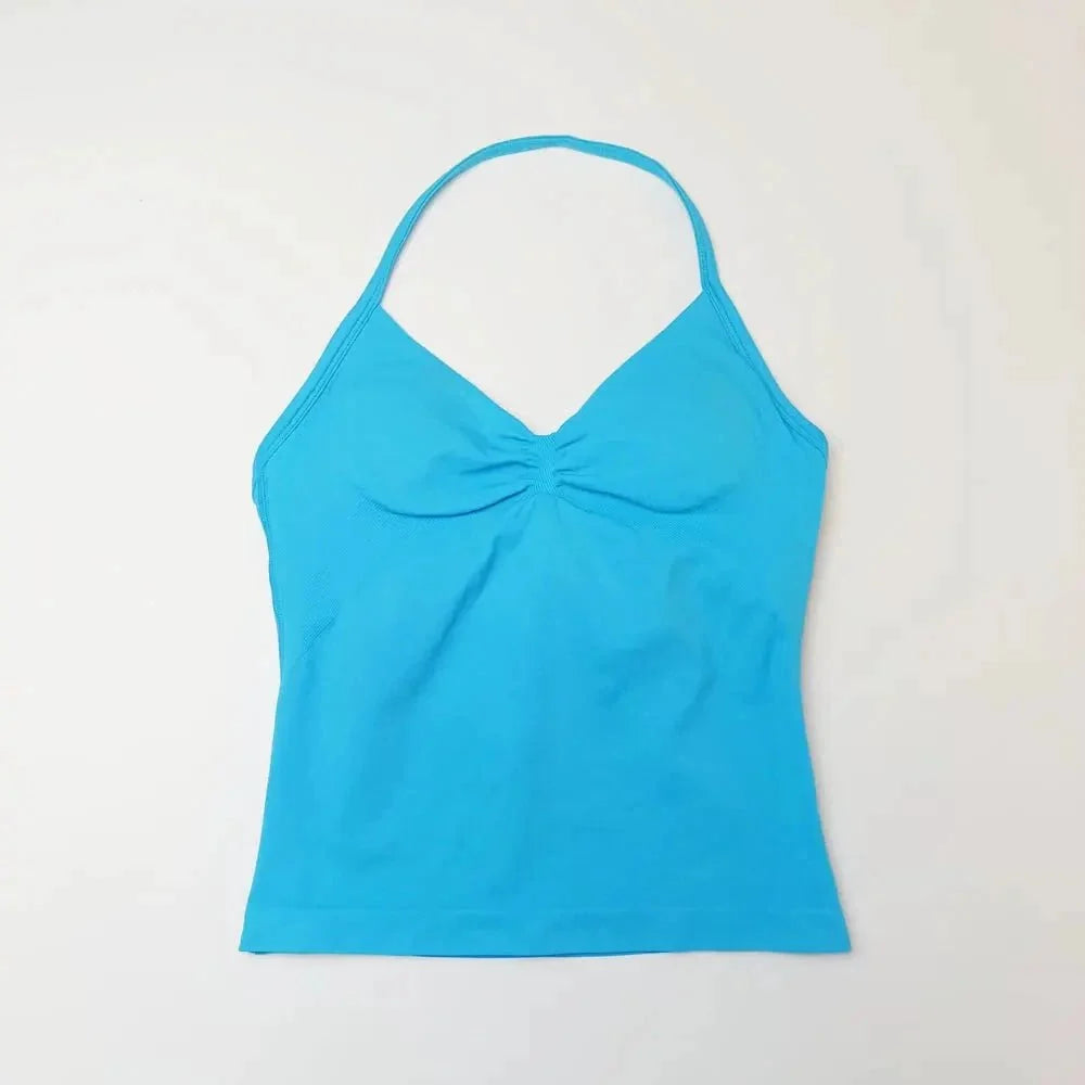 NCLAGEN Impact Longline Strappy Top Sports Yoga Vest Women's Fitness Tank Top Gym Beautiful Open Back Bra Running Workout Halter