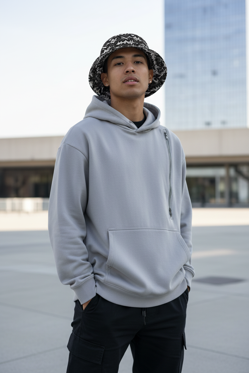 Glitch Soundwave Grid Bucket Hat | Reversible Neo-Futurist