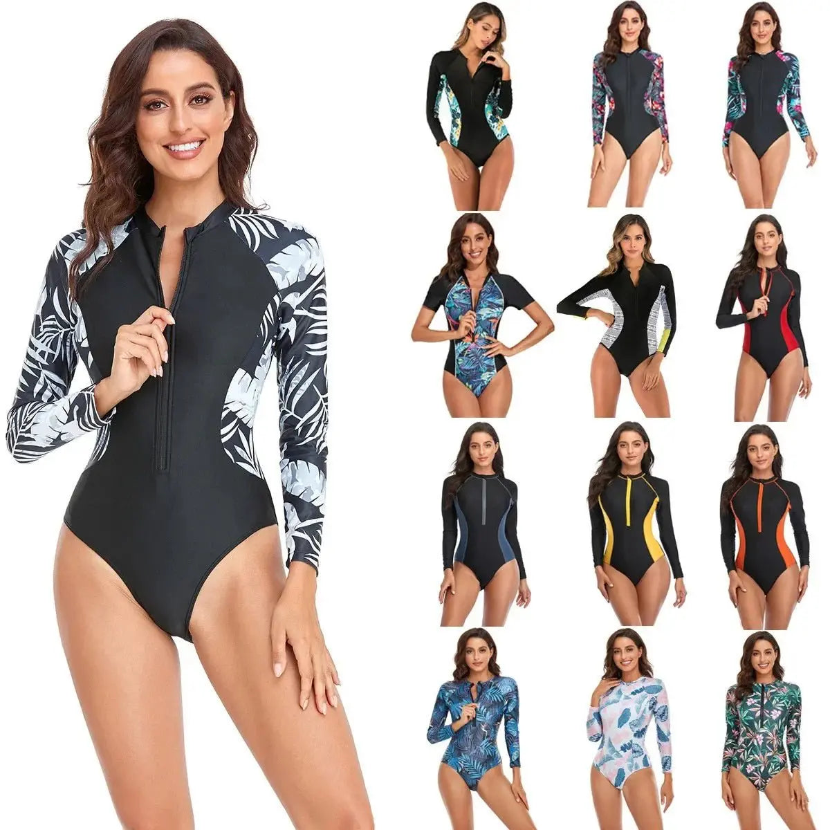 Accessories Love Salve Printed Swimsuit Women's Surfing One Piece - Long Sleeve Coverage