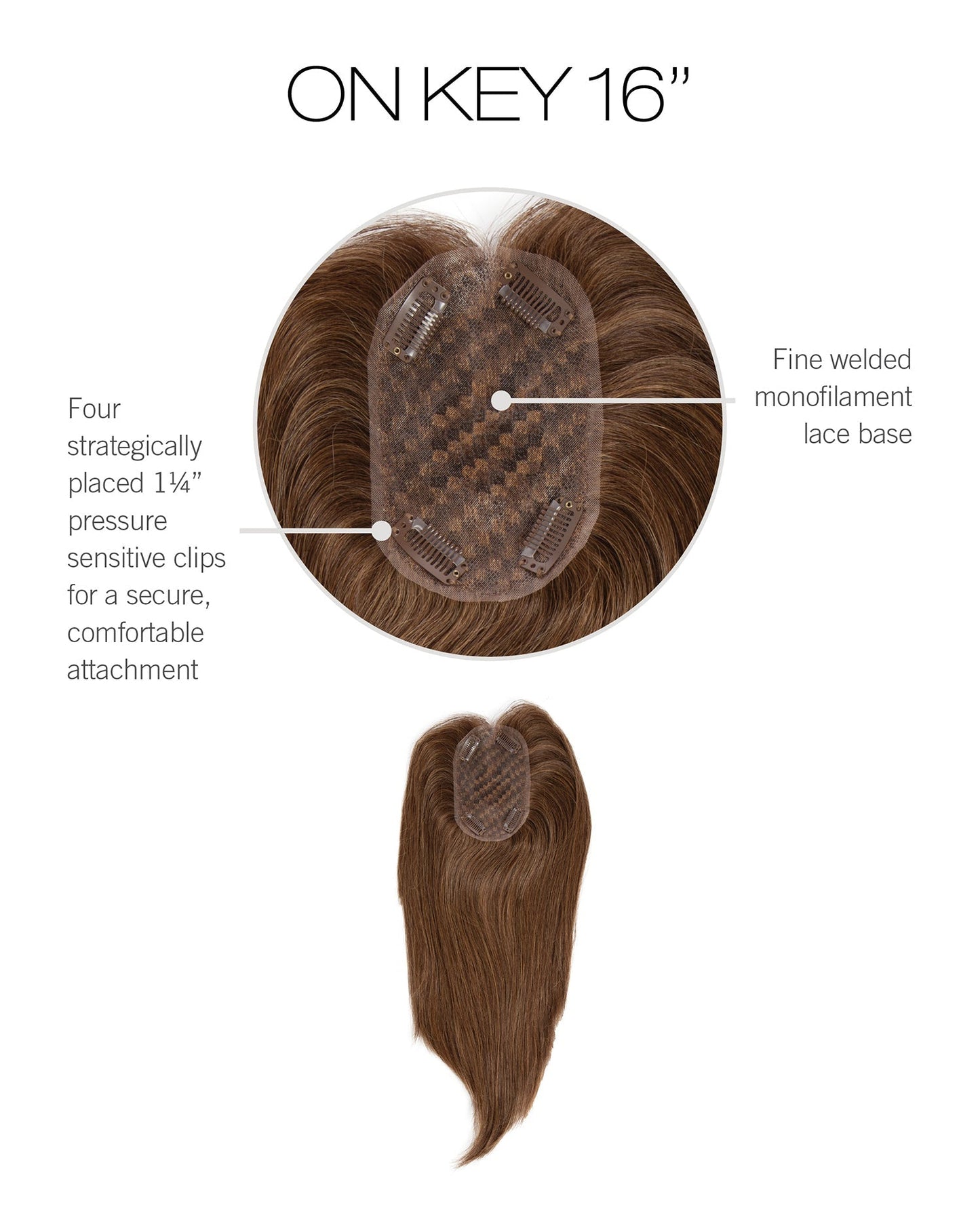 Raquel Welch On Key 16" Hair Topper R3HH Dark Brown Top Piece