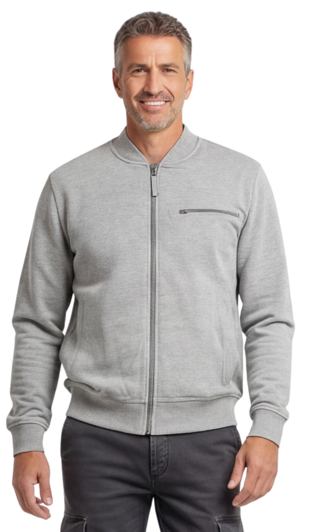 Chaqueta de béisbol de forro polar clásica con cremallera para hombre en tejido ligero de mezcla de algodón con un toque deportivo
