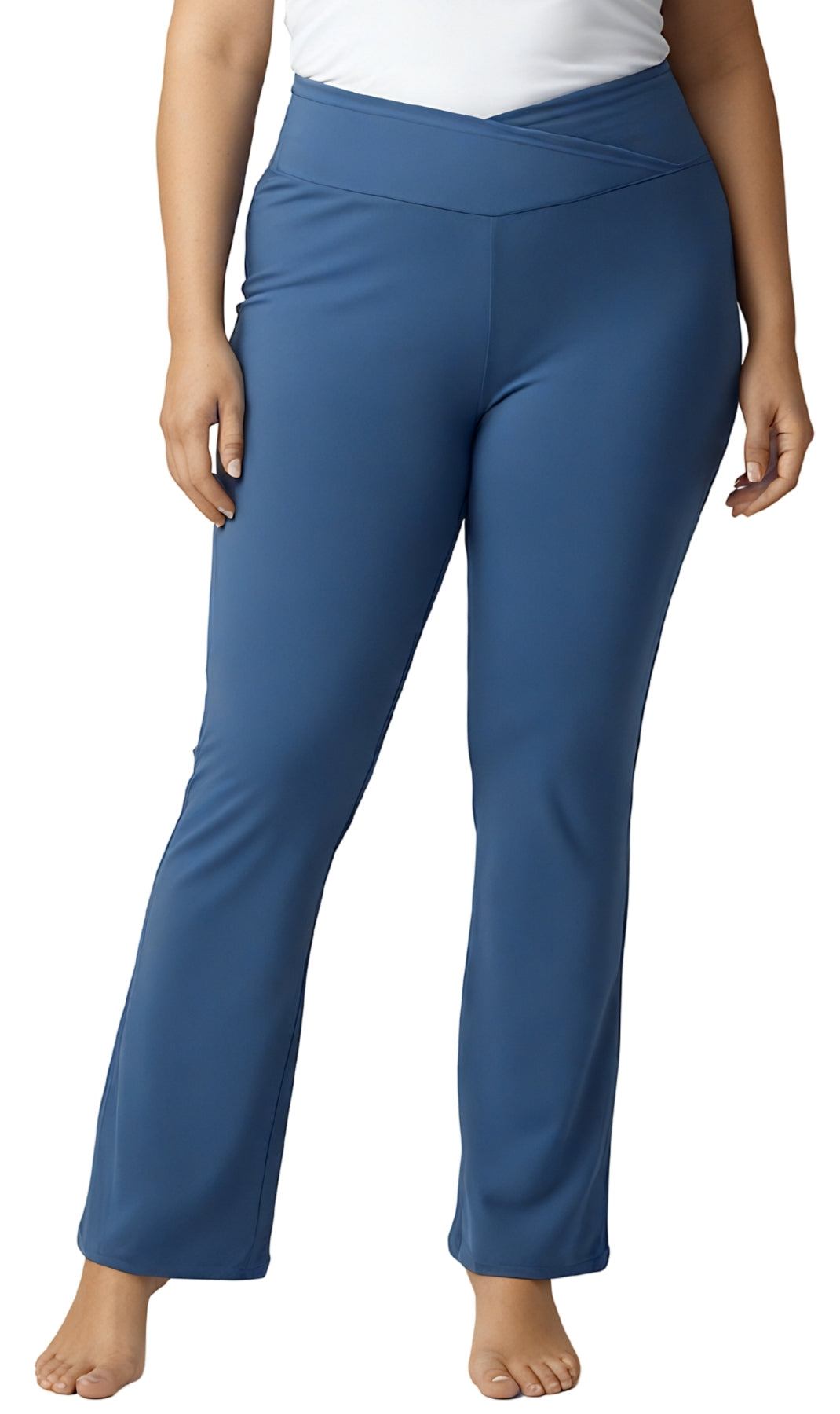 Leggings acampanados de algodón elástico para mujer con cintura cruzada