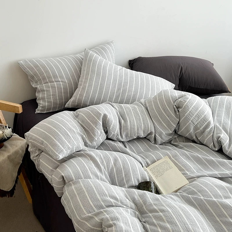 Gray Pinstripe Duvet Cover Set