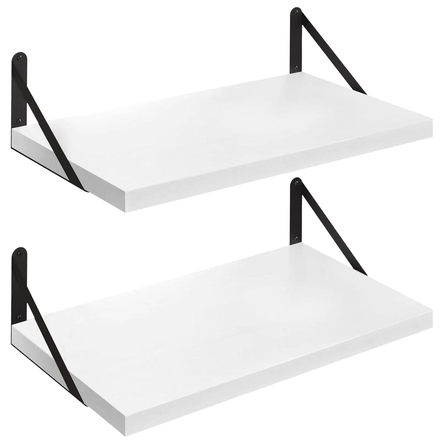 SAUMONIERES Floating Shelves Wall Bookshelf for Bedroom Bathroom Living Room Wood Wall Mounted Wide Deep Storage White Painted 24 Inch Wall Shelves Set of 2