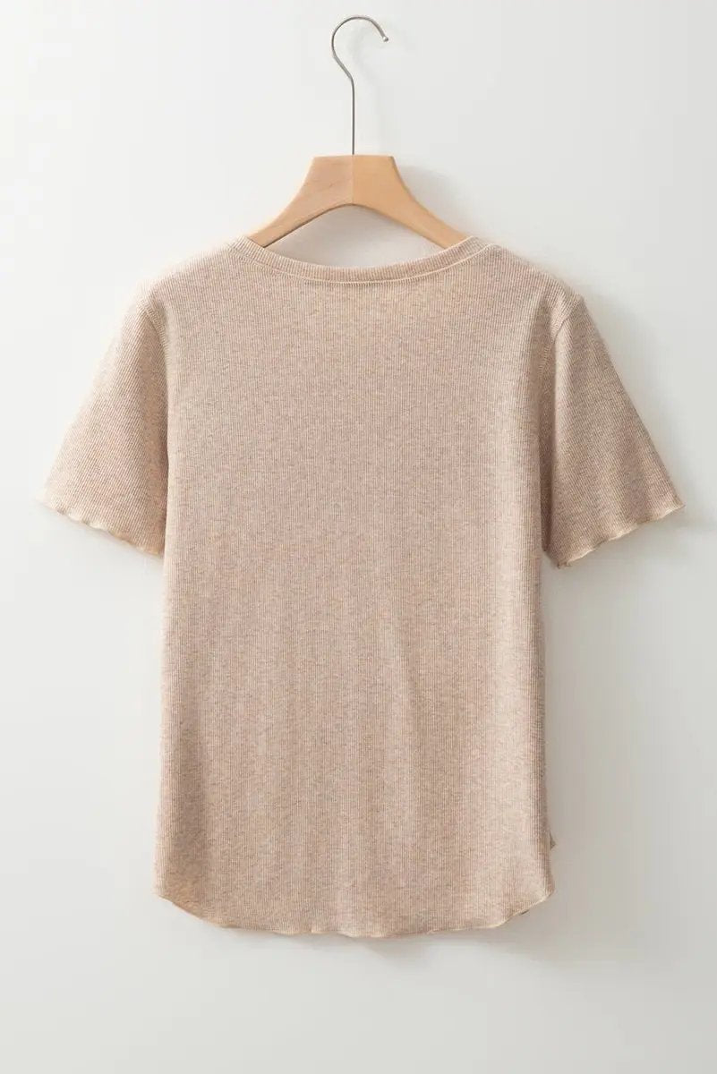 Sweaters Love Salve Oatmeal Ribbed Knit Women's Half Button Top Casual Tee Soft, Summer