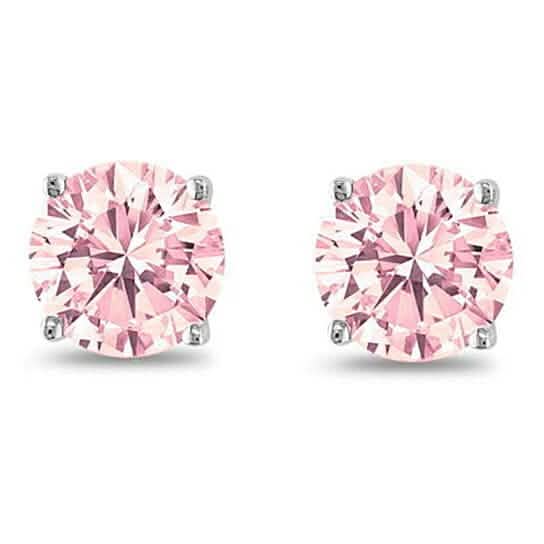 October Birthstone Pink 925 Sterling Silver Round Cz Stud Earring