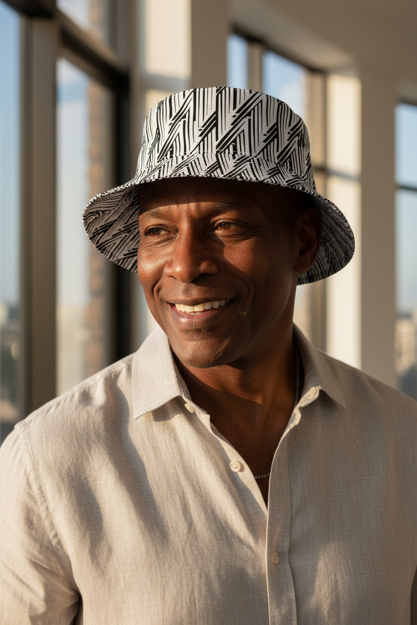 Glitch Stripe Bucket Hat | Reversible Black White Neo-Futurist
