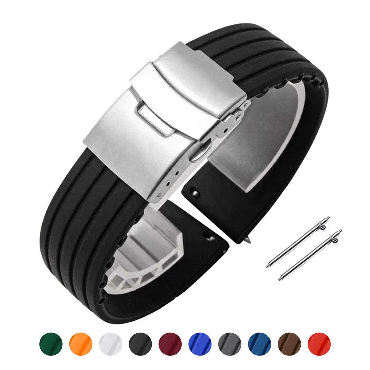 Garmin 18/20/22mm Quick Release Ribbed Silicone Band with Deployment Buckle