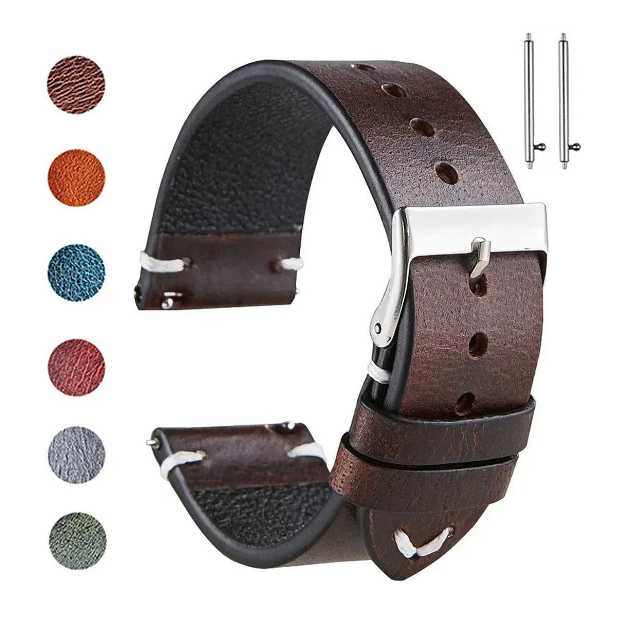Garmin 18/20/22mm Quick Release Oil Wax Leather Band with Stitched Detail