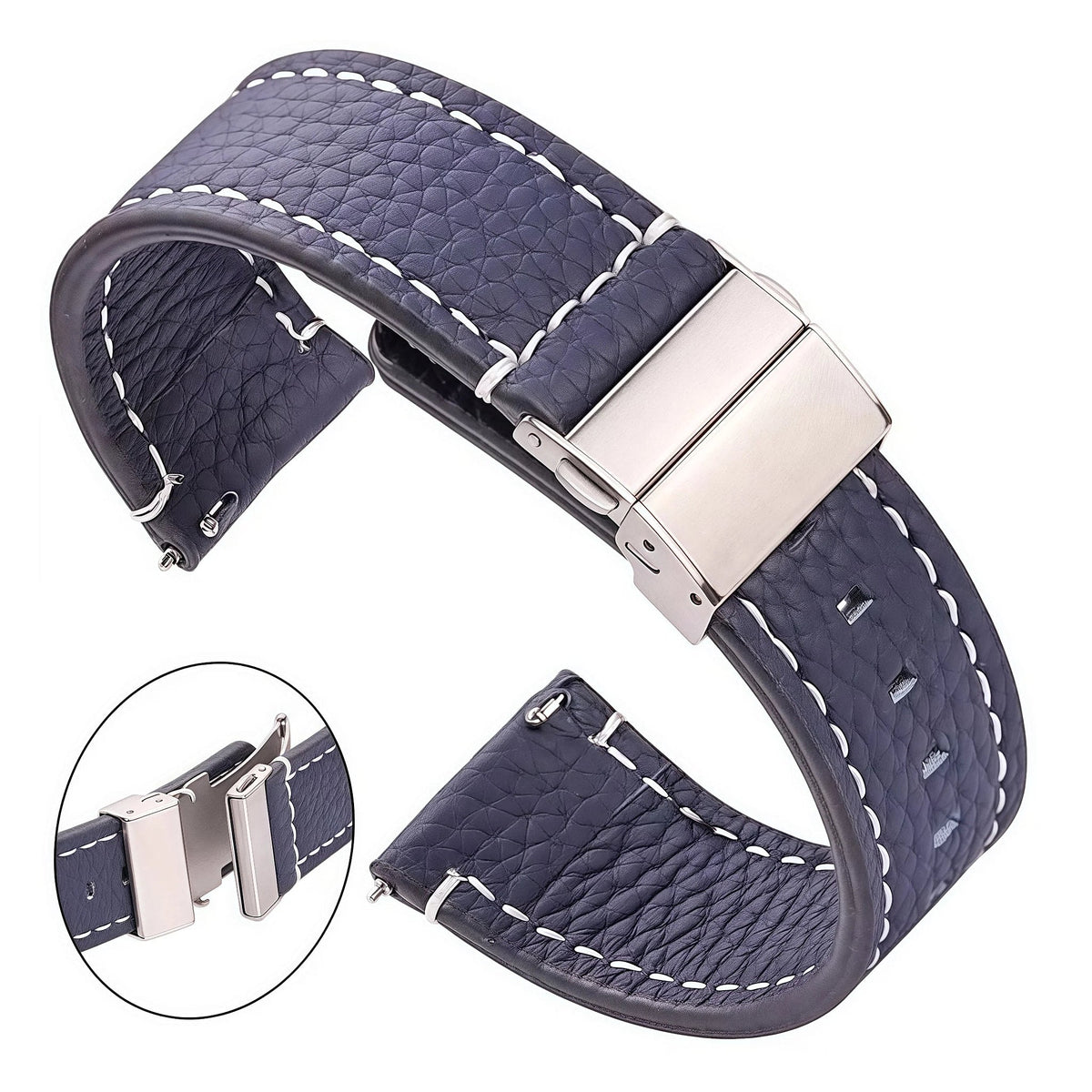 Garmin 18/20/22mm Quick Release Pebbled Leather Band with Folding Clasp