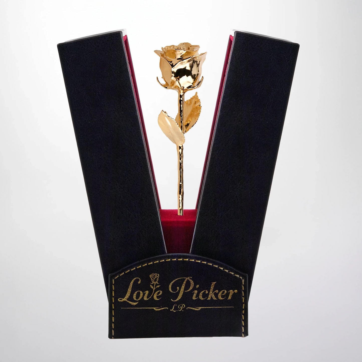 24K Gold Dipped Rose 7" In Onyx Luxury Black vegan Leather Gift Box