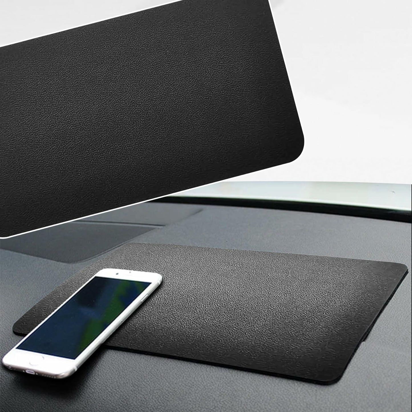 Tobenbone Car Dashboard Anti-Slip Rubber Mat 10.6x5.9 Black Grid