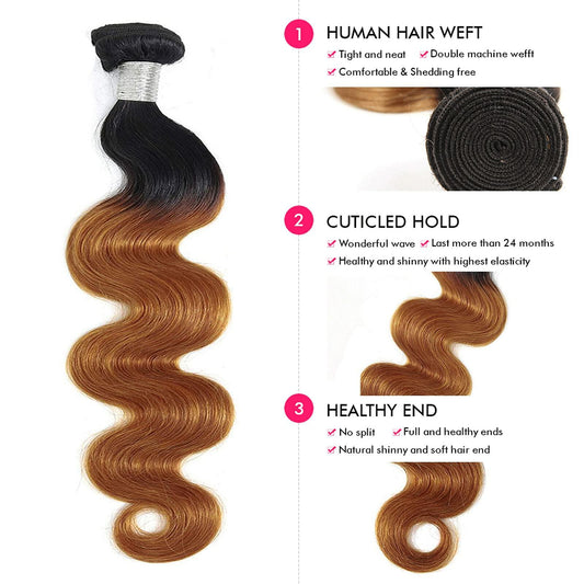 IMAYLI Onda Corporal 10A 4 Paquetes de Cabello Brasileño Ombre 100% Sin Procesar T1B/30