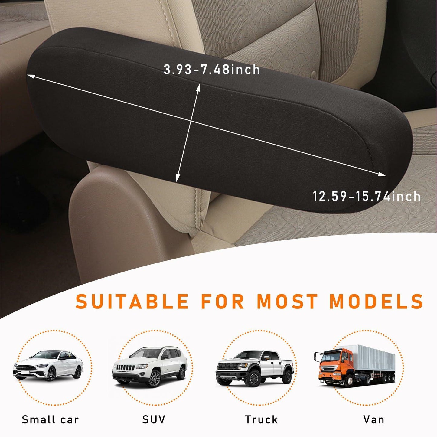 Kewucn 2PCS Car Front Seat Armrest Covers Elastic Fabric Universal Black