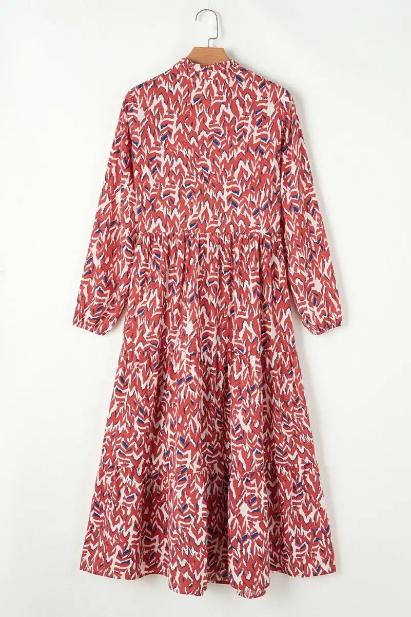 Dresses Love Salve Orange Abstract Dress Women's Daily Bohemian Midi Dress - V Neck & High Waist