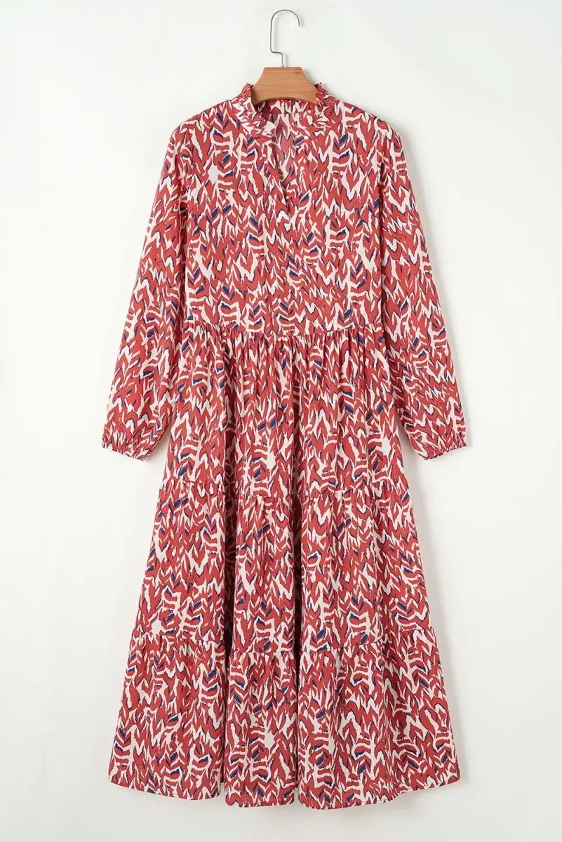 Dresses Love Salve Orange Abstract Dress Women's Daily Bohemian Midi Dress - V Neck & High Waist
