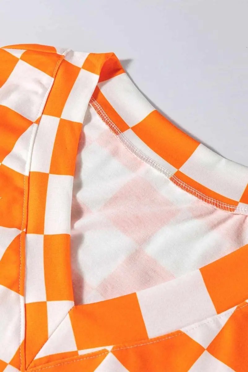 T-Shirts Love Salve Orange Checkerboard Women's Lounge Set Home Casual Comfy Short Set