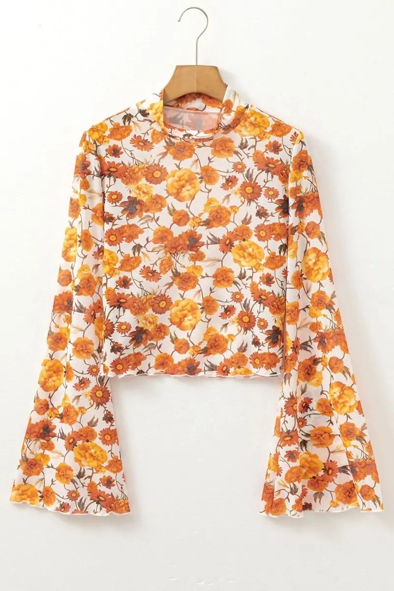 Tops/Blouses & Shirts Love Salve Orange Floral Blouse Vacation Spring Women's Top Southern Belle Style