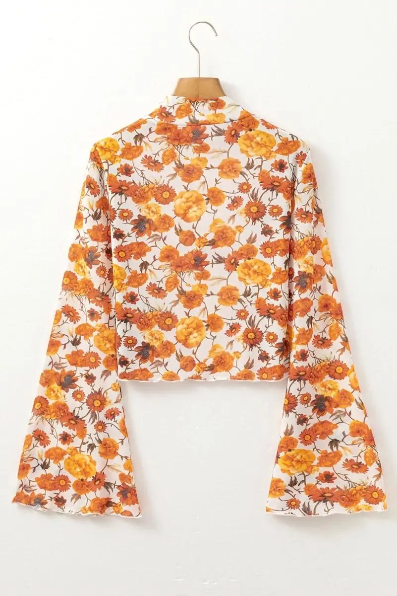 Tops/Blouses & Shirts Love Salve Orange Floral Blouse Vacation Spring Women's Top Southern Belle Style