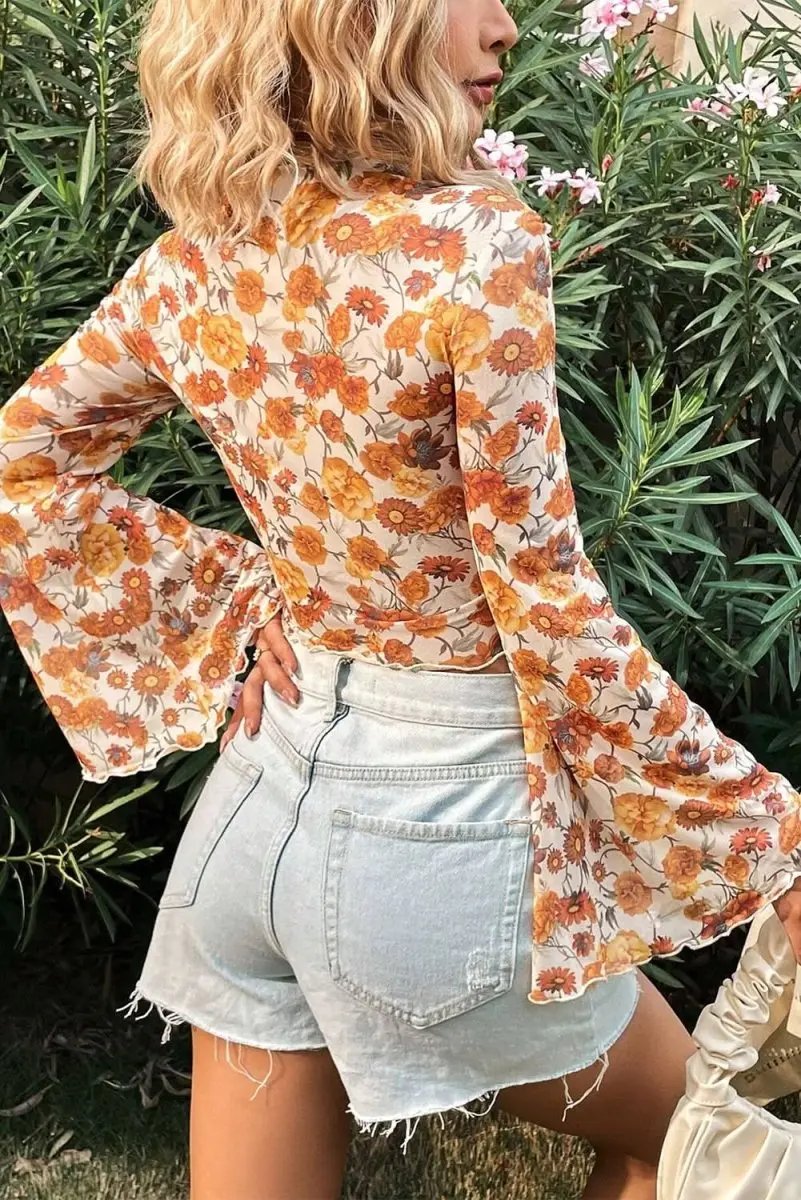 Tops/Blouses & Shirts Love Salve Orange Floral Blouse Vacation Spring Women's Top Southern Belle Style