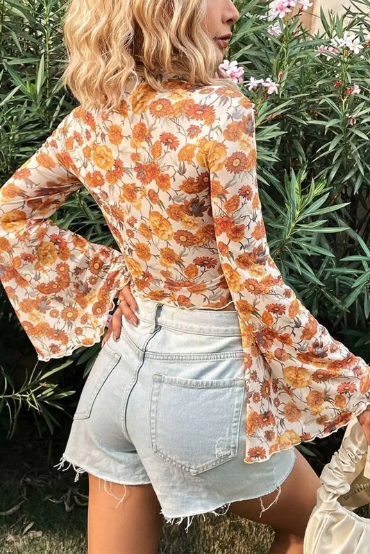 Tops/Blusas y Camisas Love Salve Blusa floral naranja Estilo sureño para mujer Vacaciones Primavera