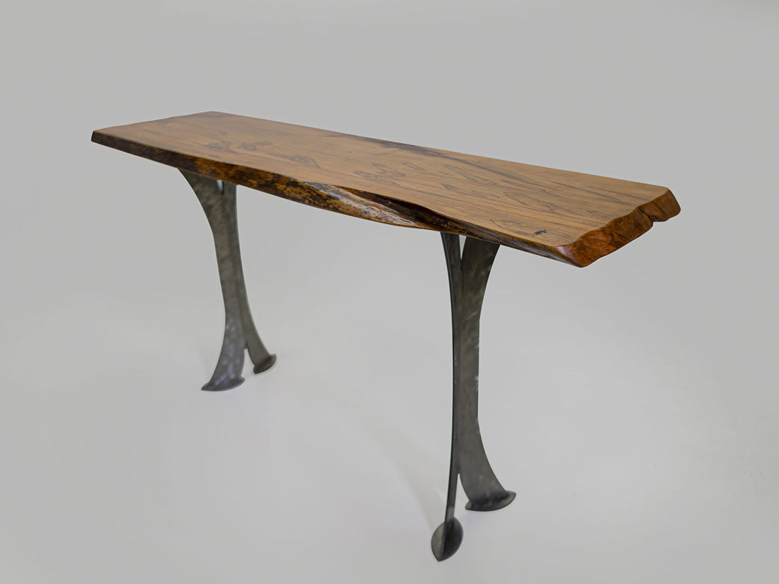 Mesa de sofá con patas divididas (miel con patas plateadas)