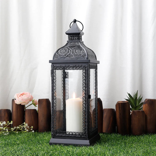 19" High Rustic Metal Candle Lantern (Black)