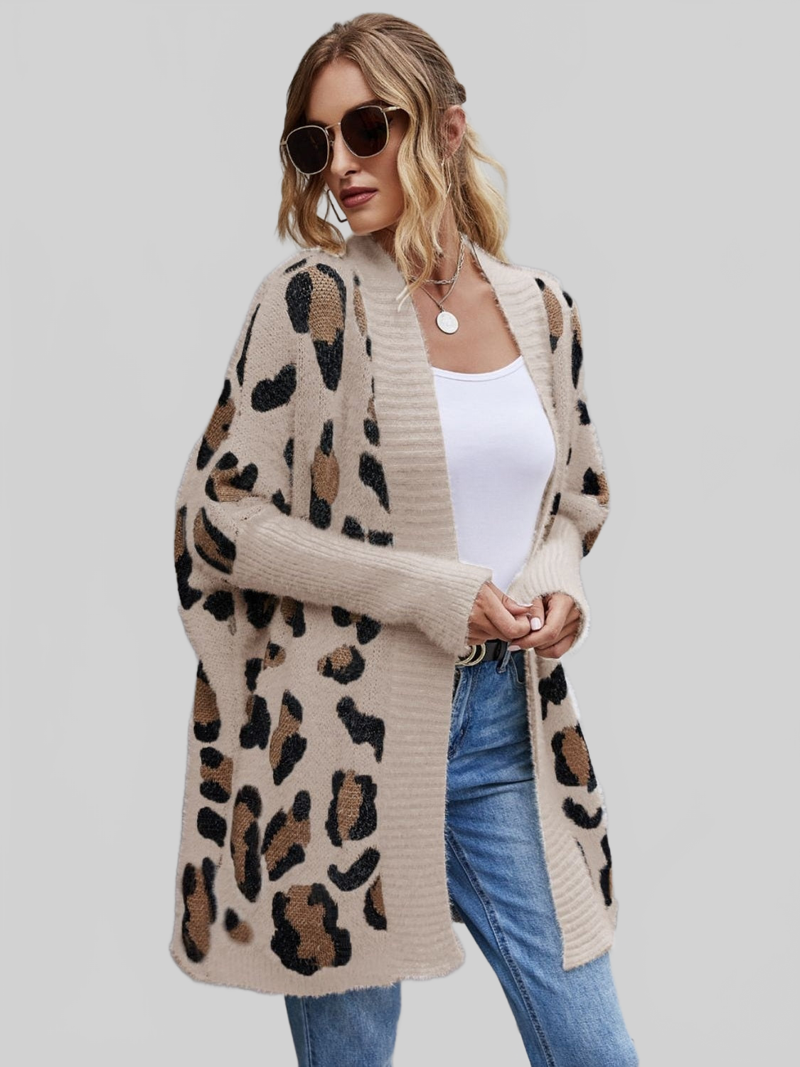 Cárdigan de mujer con estampado de leopardo peludo