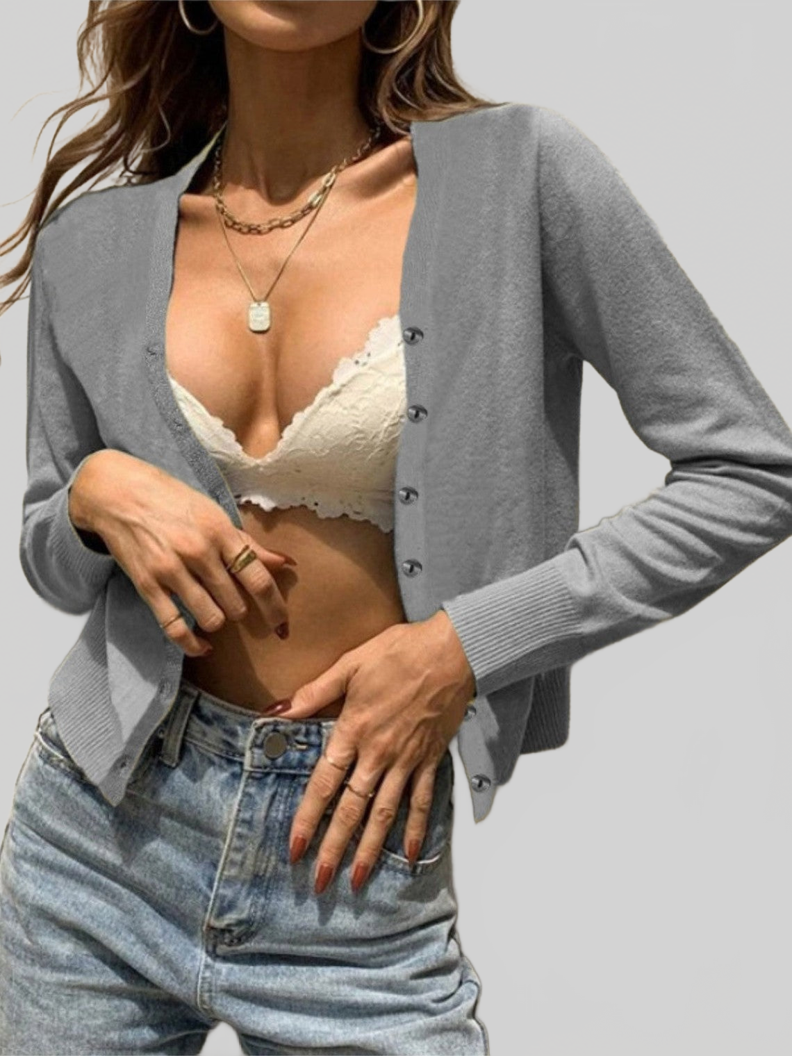 Women Button Up Long Sleeve Cardigan Sweater